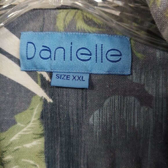 Danielle Men's Linen Blend Gray Hawaiian Island Aloha Button Front Shirt - Picture 7 of 9